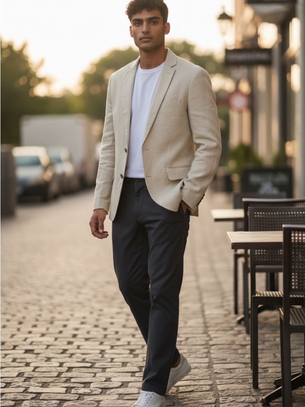 INC International Concepts Mens Cream Slim Fit KY Derby Linen Sport Coat Lg